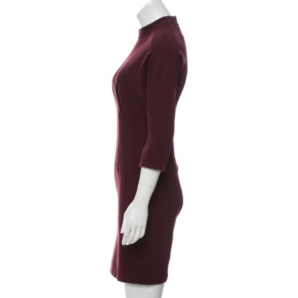 3.1 Phillip Lim Size 2 Funnel Neck Ponte Corded Dress Mini Structured Burgundy - Picture 4 of 7